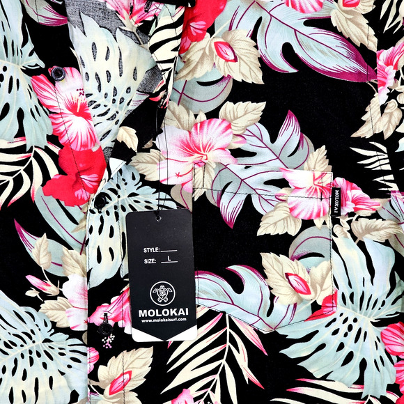 Molokai Surf Co. Men's Short Sleeve Button Down Hawaiian Shirt Size Large NWT - Picture 3 of 8